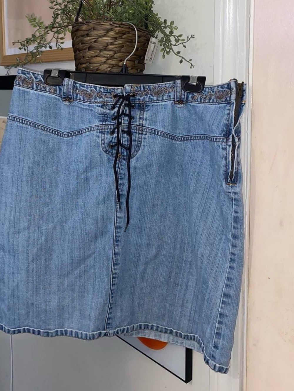 Classic Light Blue Denim Lace-Up Skirt